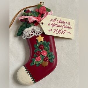 AGC 1997 Vintage Christmas Stocking Ornament A Sister Is A Lifetime Friend Gift